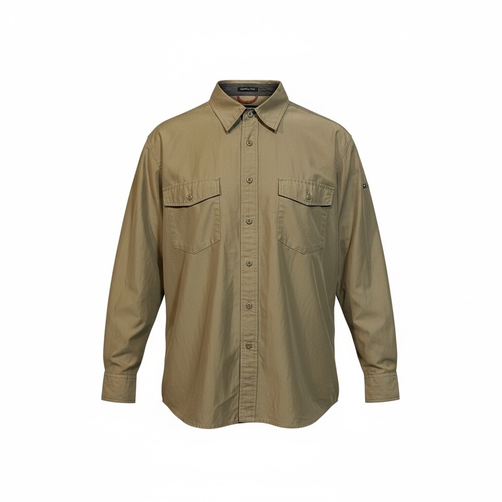 Eddie Bauer Legend Men's Large Olive/Tan Long-Sleeve Button-Down Shirt